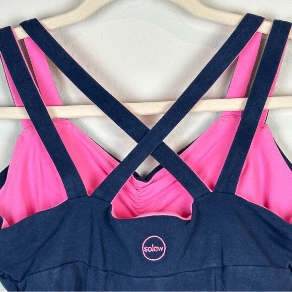 Solow Shirred Cross Back Strap Yoga Tank Top Navy M - Picture 5 of 6